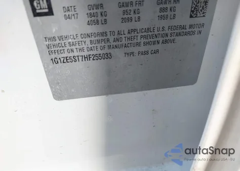 2017 Chevrolet Malibu 1Lt z USA, uszkodzony, nr VIN 1G1ZE5ST7HF255033